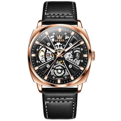 OLEVS 6685 – Men's Mechanical Skeleton Leather Watch
