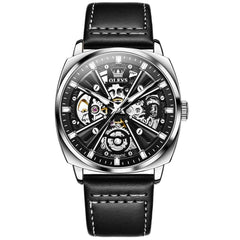 OLEVS 6685 – Men's Mechanical Skeleton Leather Watch