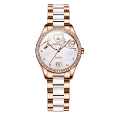 OLEVS 6686 Romantic Love Dial Ceramic Mechanical Watch for Women - Rose Gold Red Watch | Olevs Watch Store