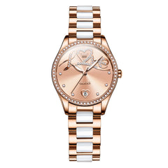 OLEVS 6686 Romantic Love Dial Ceramic Mechanical Watch for Women - Rose Gold Red Watch | Olevs Watch Store