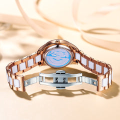 OLEVS 6686 Romantic Love Dial Ceramic Mechanical Watch for Women - Rose Gold Red Watch | Olevs Watch Store