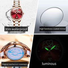 OLEVS 6686 – Women's Romantic Love Dial Ceramic Mechanical Watch