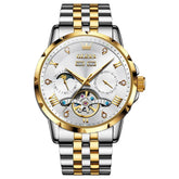 OLEVS 6691 Automatic Moon Phase Skeleton Steel Watch for Men - Gold White Watch | Olevs Watch Store