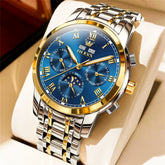 OLEVS 6692 Automatic Moon Phase Multifunction Steel Watch for Men - Two Tone Blue Watch | Olevs Watch Store