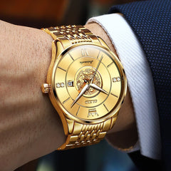 OLEVS 6693 3D Dragon Mechanical Steel Watch for Men - All Gold Watch | Olevs Watch Store