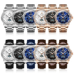 OLEVS 6695 Baguette Diamond Multifunction Mechanical Watch for Men - Silver Blue Watch | Olevs Watch Store