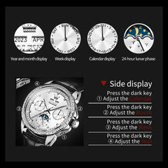 OLEVS 6695P Baguette Diamond Leather Mechanical Watch for Men - Rose Gold Blue Watch | Olevs Watch Store