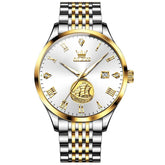 OLEVS 6696 3D Sailboat Mechanical Steel Watch for Men - Two Tone White Watch | Olevs Watch Store