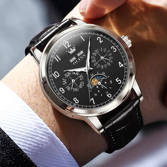 OLEVS 6698 Multifunction Moon Phase Mechanical Watch for Men - Silver White Watch | Olevs Watch Store