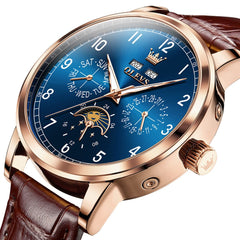 OLEVS 6698 Multifunction Moon Phase Mechanical Watch for Men - Silver White Watch | Olevs Watch Store