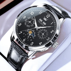OLEVS 6698 Multifunction Moon Phase Mechanical Watch for Men - Silver White Watch | Olevs Watch Store