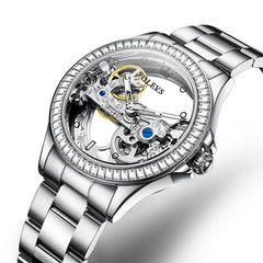 OLEVS 6699 Oversized Skeleton Mechanical Watch for Women - Steel Gold Watch | Olevs Watch Store
