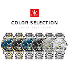 OLEVS 6701 Skeleton Automatic Mechanical Stainless Steel Watch For Men - Silver White Watch | Olevs Watch Store