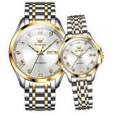 OLEVS 6702 Diamond Automatic Mechanical Watch For Couples - Two Tone White Watch | Olevs Watch Store