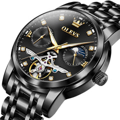 OLEVS 6703 Moon Phase Tourbillon Automatic Mechanical Watch For Men - Silver White Watch | Olevs Watch Store