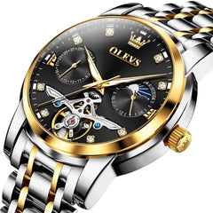 OLEVS 6703 Moon Phase Tourbillon Automatic Mechanical Watch For Men - Silver White Watch | Olevs Watch Store