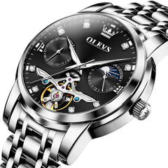 OLEVS 6703 Moon Phase Tourbillon Automatic Mechanical Watch For Men - Silver White Watch | Olevs Watch Store