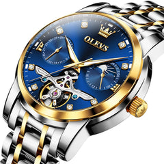 OLEVS 6703 Moon Phase Tourbillon Automatic Mechanical Watch For Men - Silver White Watch | Olevs Watch Store
