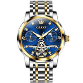 OLEVS 6703 Moon Phase Tourbillon Automatic Mechanical Watch For Men - Two Tone Blue Watch | Olevs Watch Store