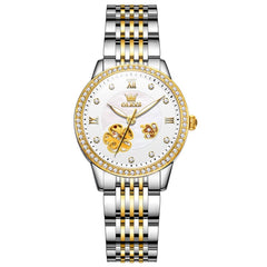 OLEVS 6706 Diamond Flower Skeleton Automatic Mechanical Watch For Women - Peacock Blue Watch | Olevs Watch Store