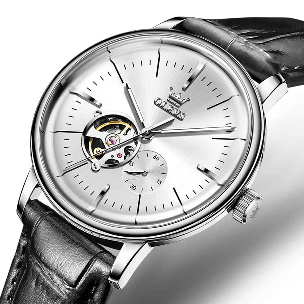OLEVS 6708 – Men's Domed Crystal Open Heart Mechanical Watch