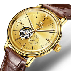 OLEVS 6708 – Men's Domed Crystal Open Heart Mechanical Watch