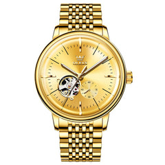 OLEVS 6708 Domed Crystal Open Heart Mechanical Watch For Men - Steel All Gold Watch | Olevs Watch Store