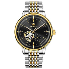 OLEVS 6708 Domed Crystal Open Heart Mechanical Watch For Men - Steel All Gold Watch | Olevs Watch Store
