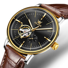 OLEVS 6708 Domed Crystal Open Heart Mechanical Watch For Men - Steel All Gold Watch | Olevs Watch Store