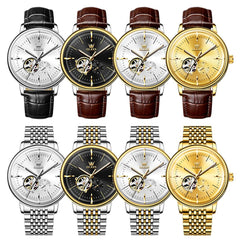 OLEVS 6708 Domed Crystal Open Heart Mechanical Watch For Men - Steel All Gold Watch | Olevs Watch Store