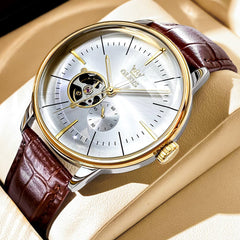OLEVS 6708 Domed Crystal Open Heart Mechanical Watch For Men - Steel All Gold Watch | Olevs Watch Store