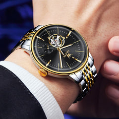 OLEVS 6708 Domed Crystal Open Heart Mechanical Watch For Men - Steel All Gold Watch | Olevs Watch Store