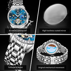OLEVS 6712 Diamond Bezel Starry Moon Phase Calendar Mechanical Watch For Men - Silver Black Watch | Olevs Watch Store
