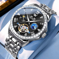 OLEVS 6712 – Men's Diamond Bezel Starry Moon Phase Calendar Mechanical Watch
