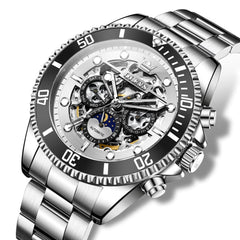 OLEVS 6715 Skeleton Multifunction Moon Phase Sports Mechanical Watch For Men - Silver White Watch | Olevs Watch Store