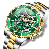 OLEVS 6715 Skeleton Multifunction Moon Phase Sports Mechanical Watch For Men - Two Tone Green Watch | Olevs Watch Store