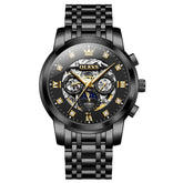 OLEVS 6721 Openwork Skeleton Diamond Dial Moon Phase Calendar Mechanical Watch For Men - All Black Watch |Olevs Watch Store