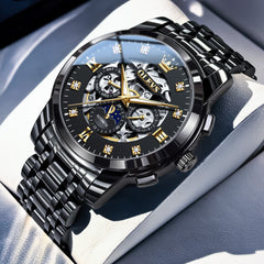 OLEVS 6721 Openwork Skeleton Diamond Dial Moon Phase Calendar Mechanical Watch For Men - Inter White Watch |Olevs Watch Store