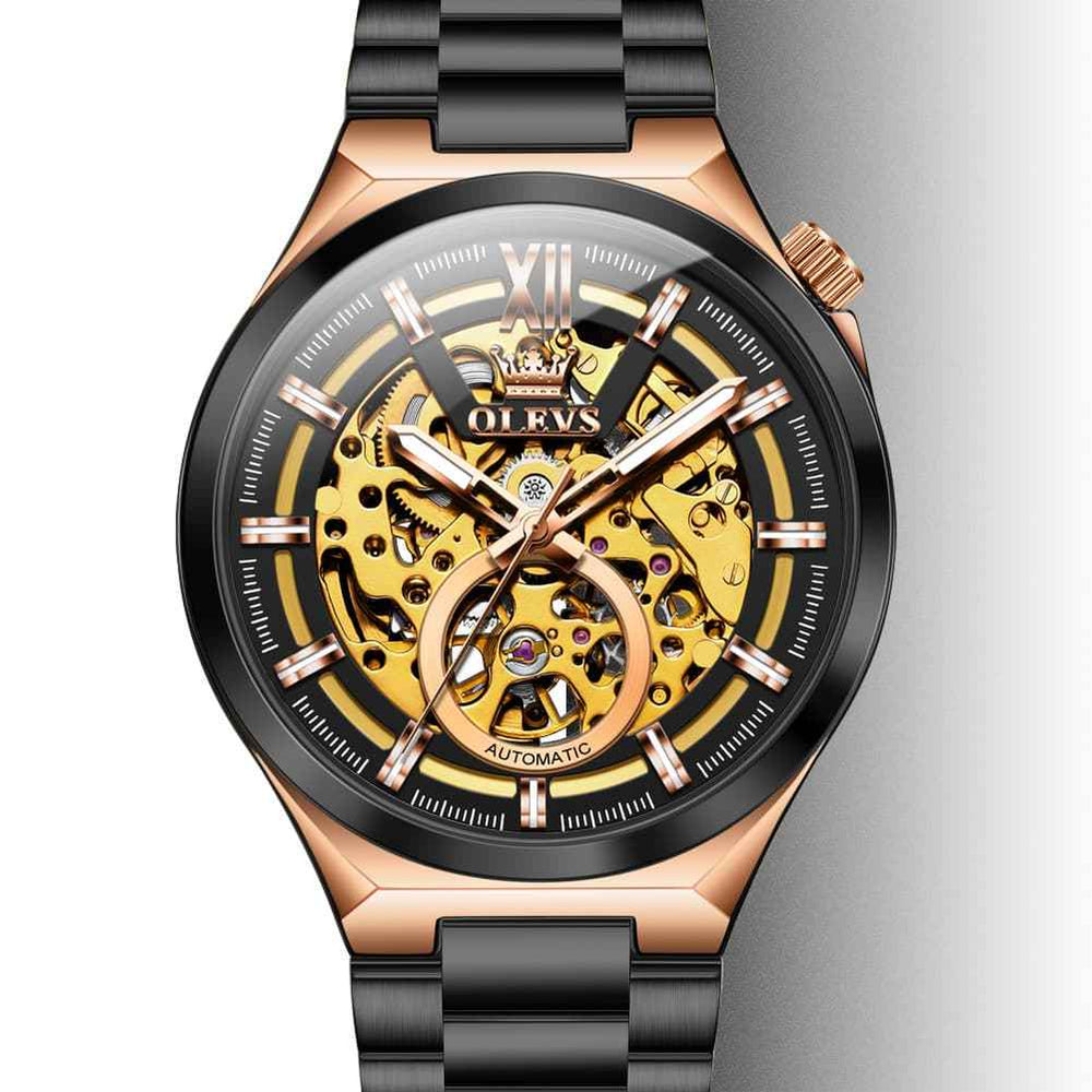 OLEVS 6722 – Men's Integrated Geometry Full Skeleton Mechanical Watch