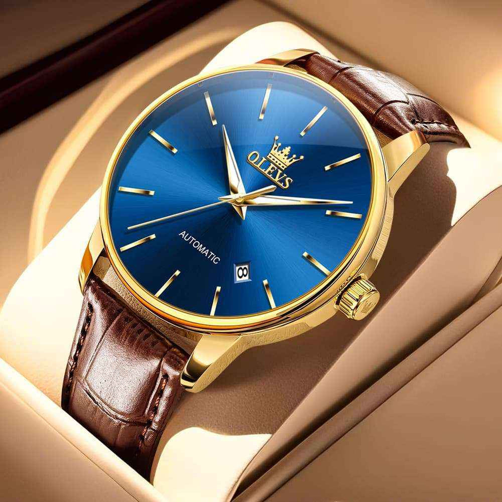 OLEVS 6725 – Men's Minimalist Leather Strap Automatic Mechanical Lightweight Watch