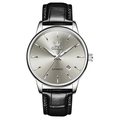 OLEVS 6725 Minimalist Leather Strap Automatic Mechanical Lightweight Watch For Men - Inter White Watch | Olevs Watch Store