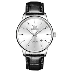 OLEVS 6725 Minimalist Leather Strap Automatic Mechanical Lightweight Watch For Men - Inter White Watch | Olevs Watch Store