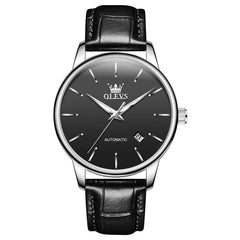 OLEVS 6725 Minimalist Leather Strap Automatic Mechanical Lightweight Watch For Men - Inter White Watch | Olevs Watch Store
