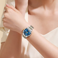 OLEVS 6727 Automatic Diamond Mechanical Watch For Women - Silver Black Watch | Olevs Watch Store