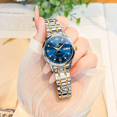 OLEVS 6727 Automatic Diamond Mechanical Watch For Women - Silver Black Watch | Olevs Watch Store