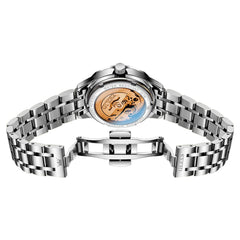 OLEVS 6727 Automatic Diamond Mechanical Watch For Women - Silver Black Watch | Olevs Watch Store