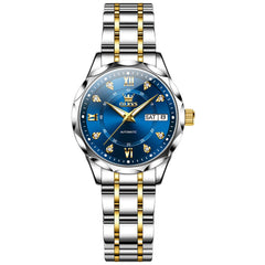 OLEVS 6727 Automatic Diamond Mechanical Watch For Women - Silver Black Watch | Olevs Watch Store