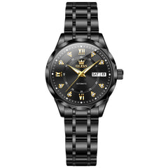 OLEVS 6727 Automatic Diamond Mechanical Watch For Women - Silver Black Watch | Olevs Watch Store