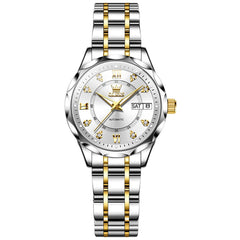 OLEVS 6727 Automatic Diamond Mechanical Watch For Women - Silver Black Watch | Olevs Watch Store
