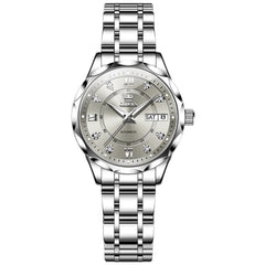 OLEVS 6727 Automatic Diamond Mechanical Watch For Women - Silver Black Watch | Olevs Watch Store